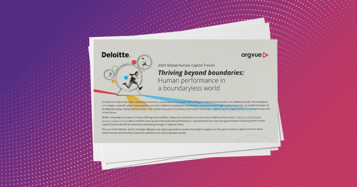 A preview image of the Deloitte and Orgvue 2024 Global Human Capital Trends report: "Thriving beyond boundaries: Human performance in a boundaryless world"